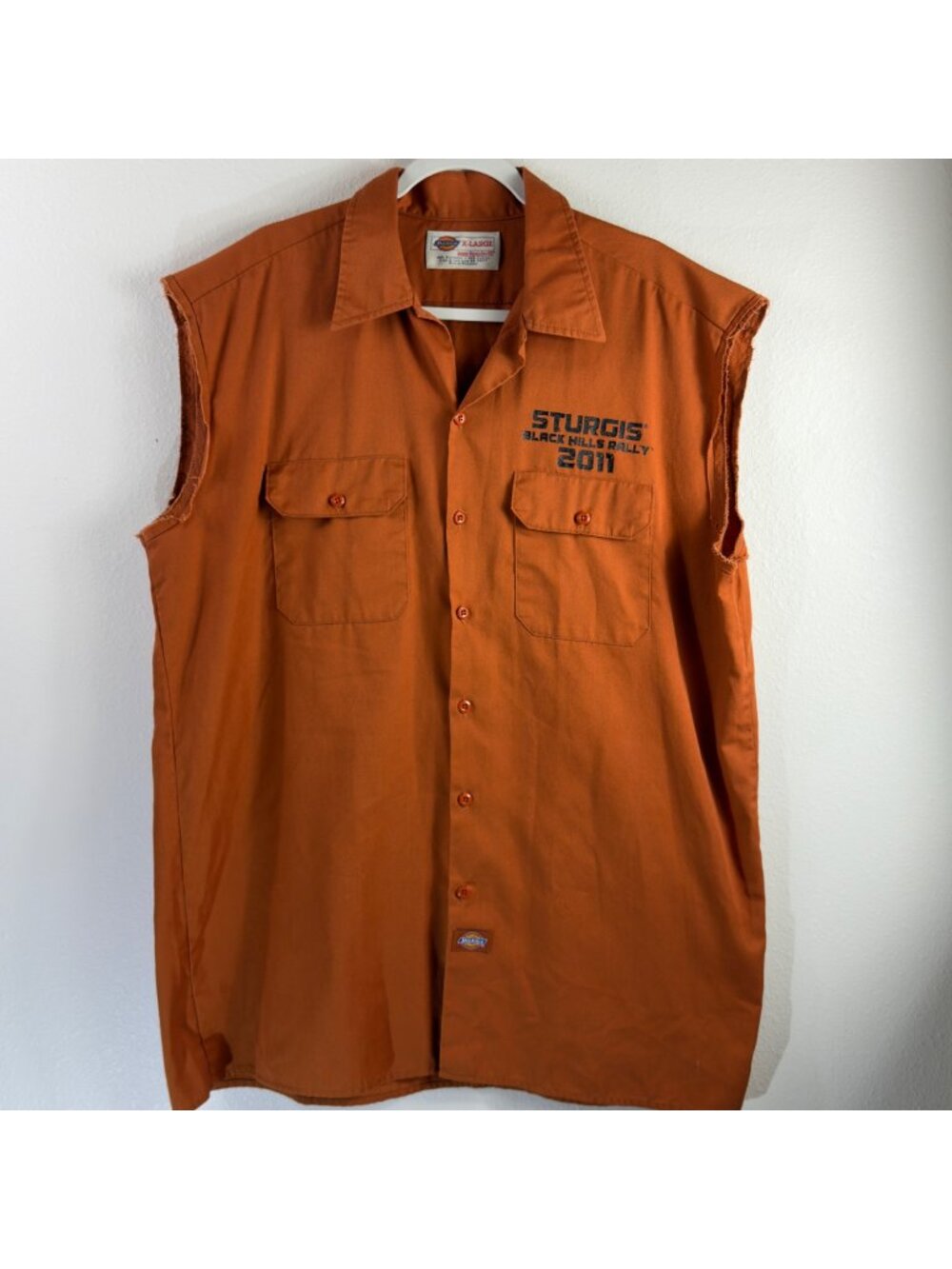 2011 Sturgis Biker Cut off Shirt by Dickies Men’s XL  Motorcycle Button Up Grung